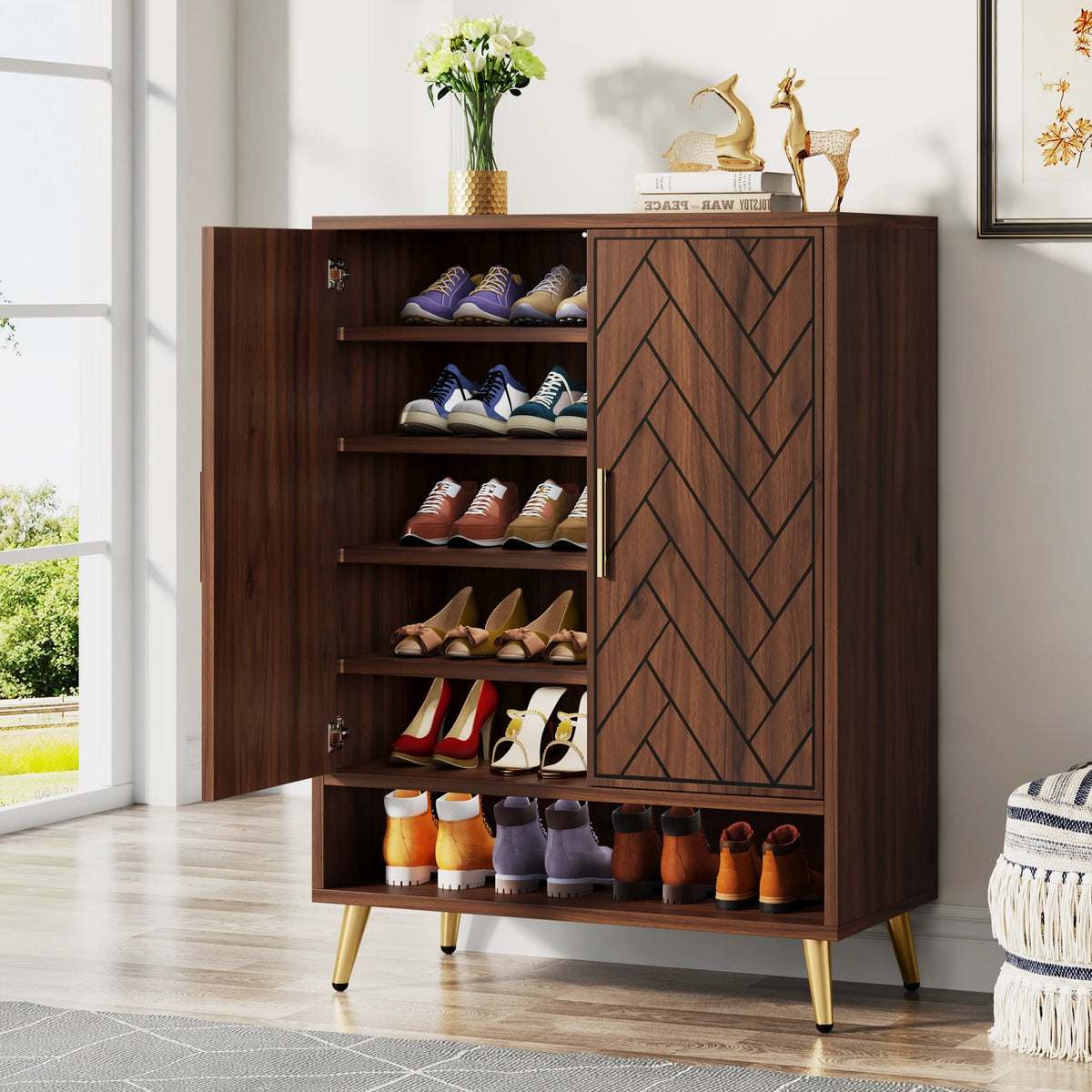 Tribesigns Wooden Shoe Cabinet With Adjustable Shelves