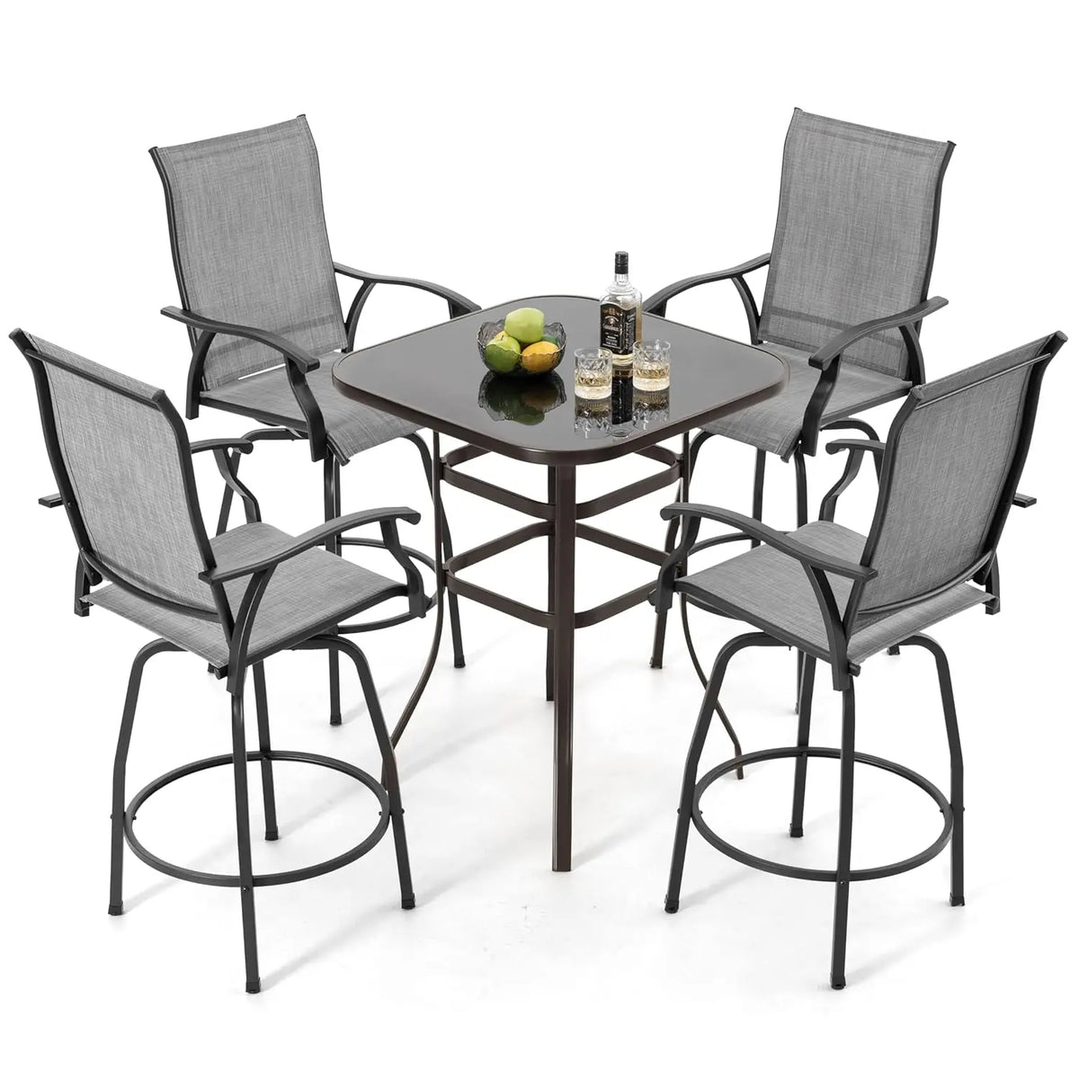 Outdoor Glass Table Bar Set With Swivel Stools