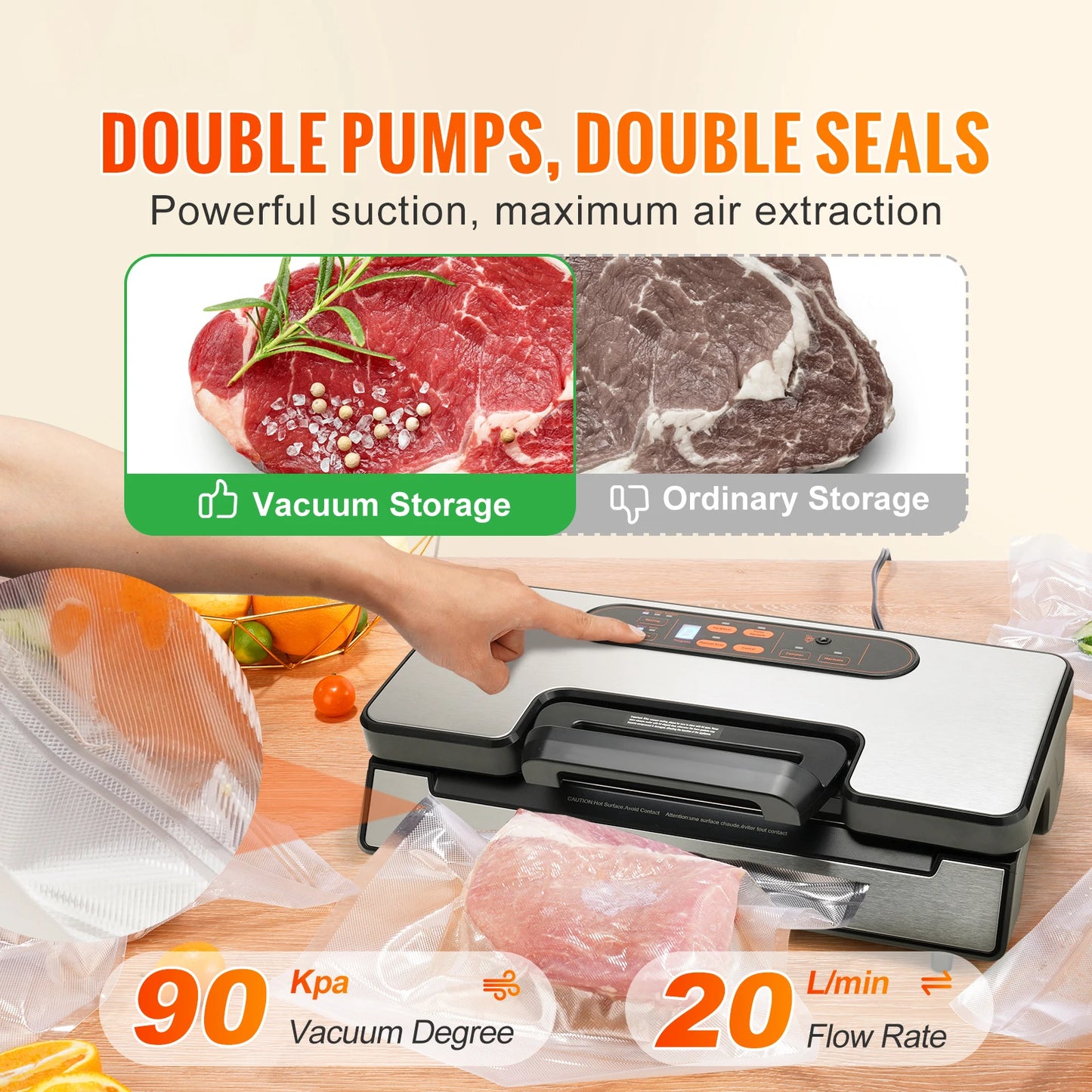 SucceBuy Vacuum Sealer 130W 90KPa With Free Vacuum Bags