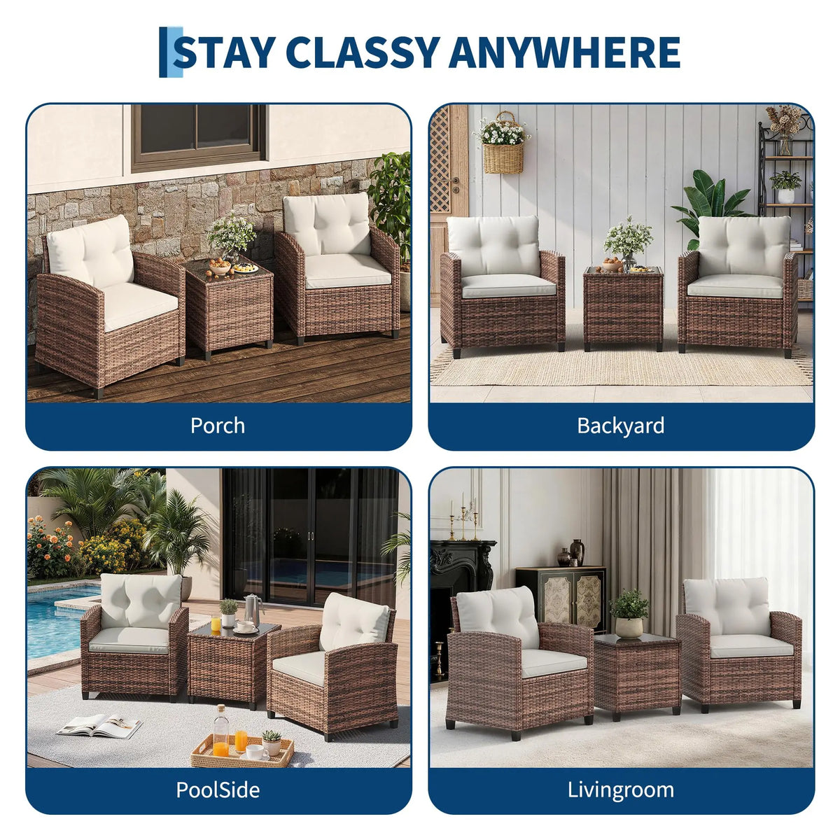 HiMISS Outdoor Wicker Bistro Set With Coffee Table