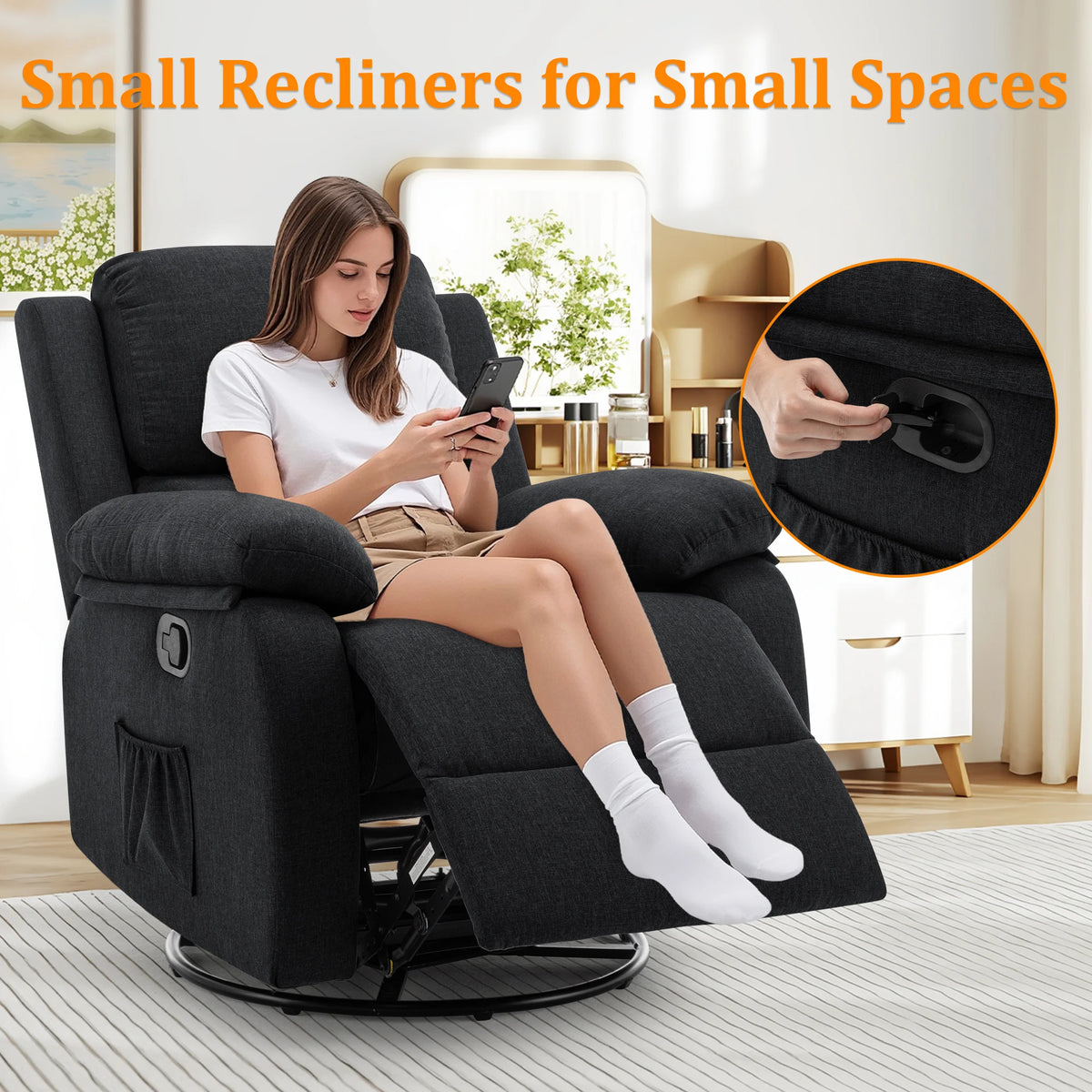 Korser 360 Swivel Fabric Rocker Chair for Adults