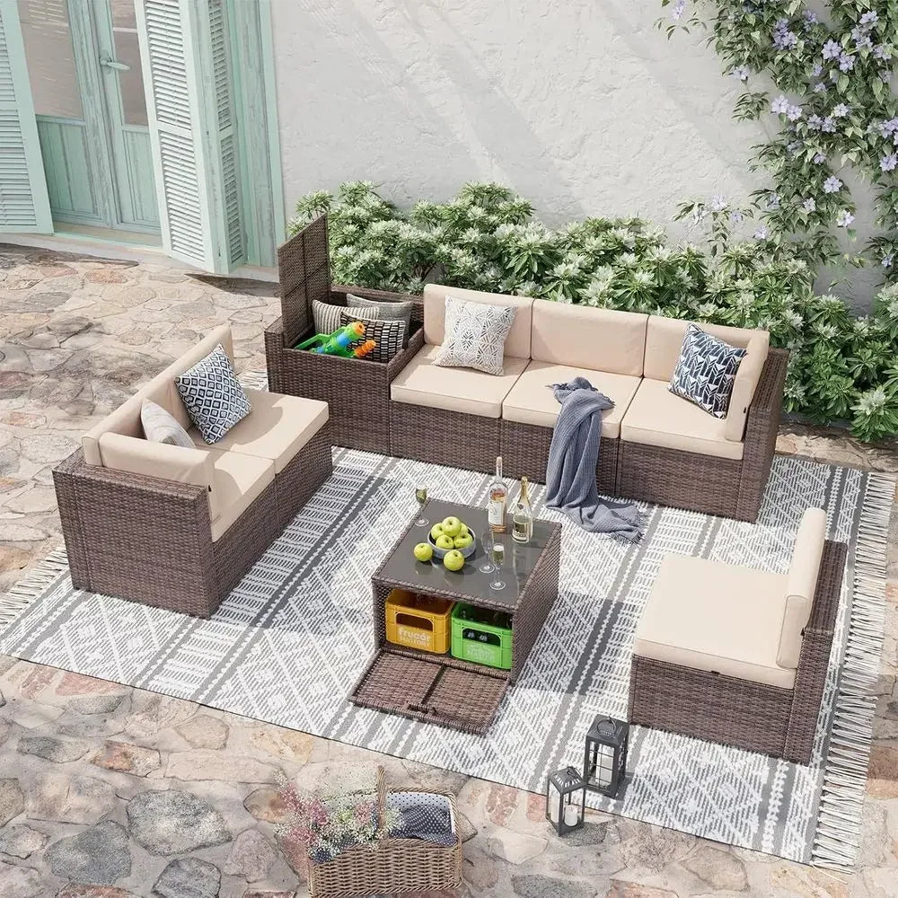 Outdoor Wicker 8 Piece Patio Set With Storage Table