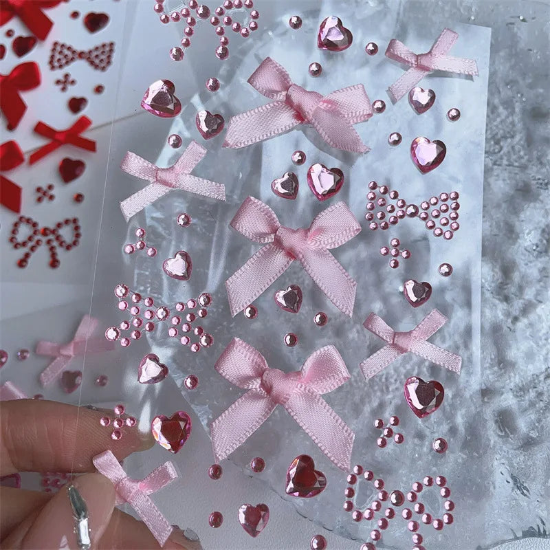 Kpop Photocard Sticker 3D Bow Heart Style For Scrapbooks