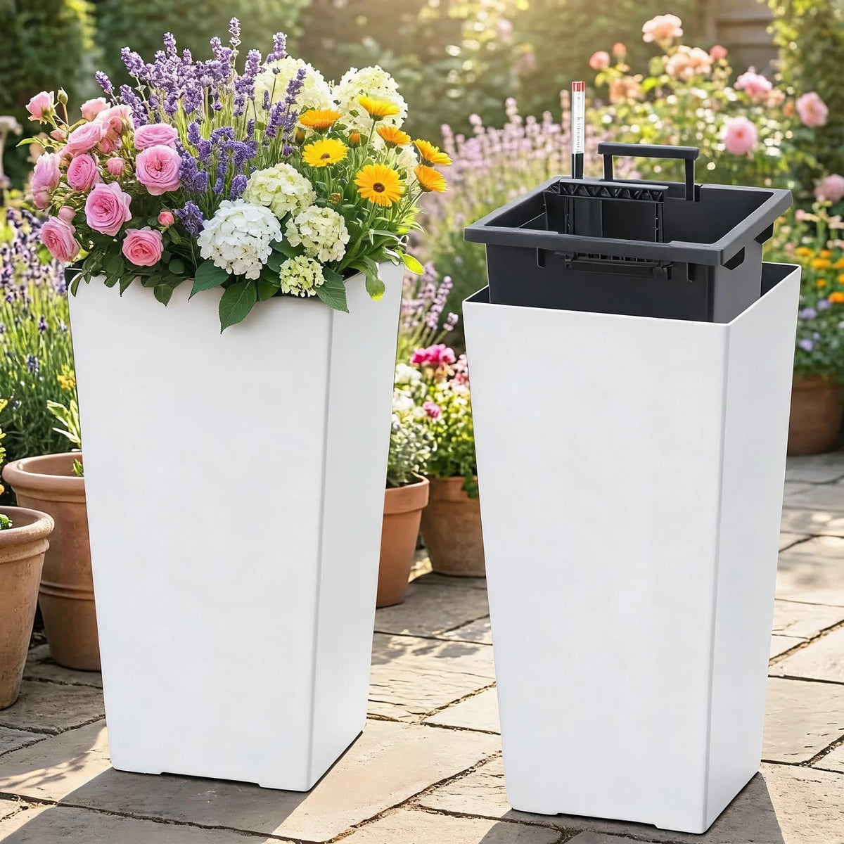HiMISS Self Watering Planters Set Tall Indoor Outdoor