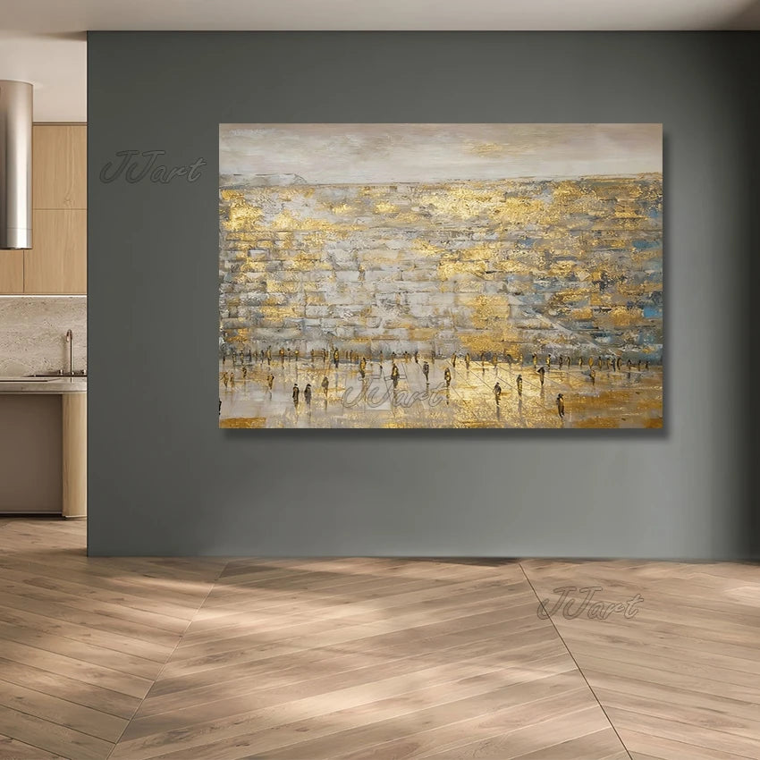 Original Western Wall Canvas Picture, Textured Jewish Canvas Wall Art, Unframed Jerusalem Kotel Wall Oil Painting, Hand-painted