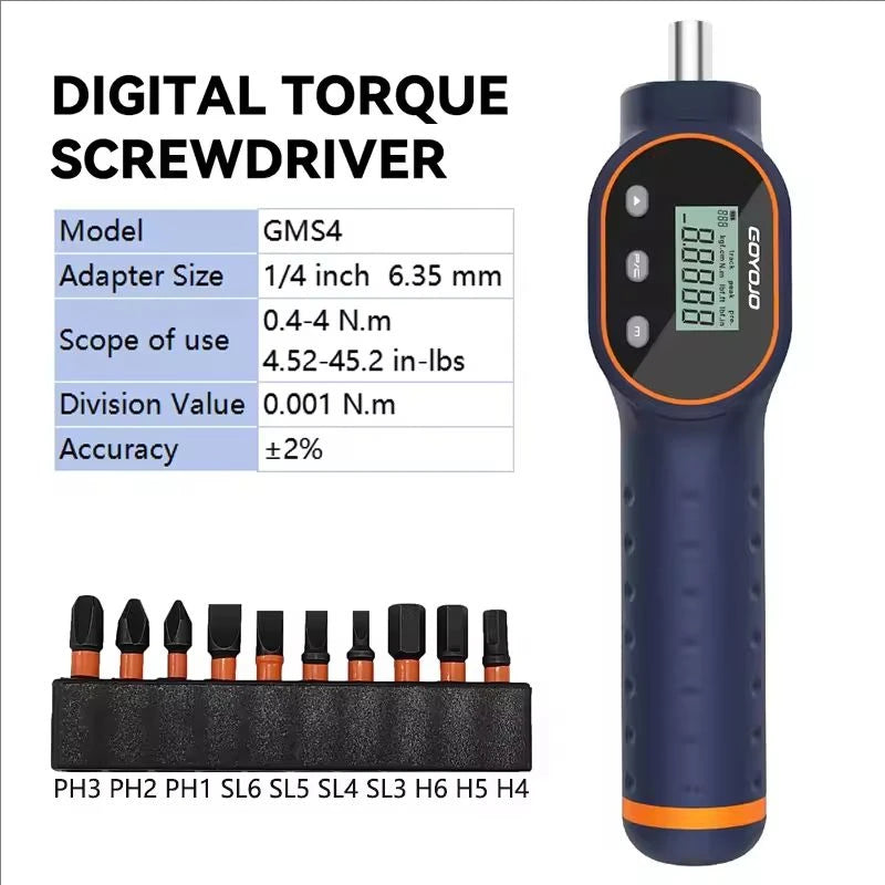 GOYOJO Digital Torque Screwdriver 7.08–70.8 In-lb / 0.8–8 Nm, 1/4' Adjustable Torque Screwdriver Set with Buzzer & Magnetic Bits, 999 Data Storage, for Gunsmithing, Electronics, and Mounting