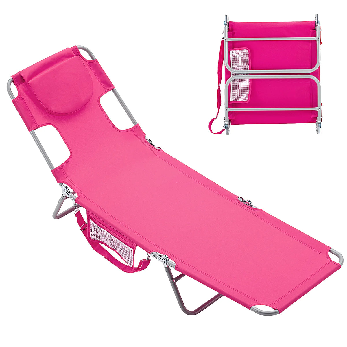 JHK Adjustable Recline Beach Lounge Chair With Face Holes