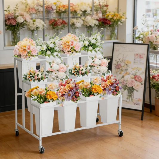 HiMISS Rolling Flower Display Stand With Removable Buckets