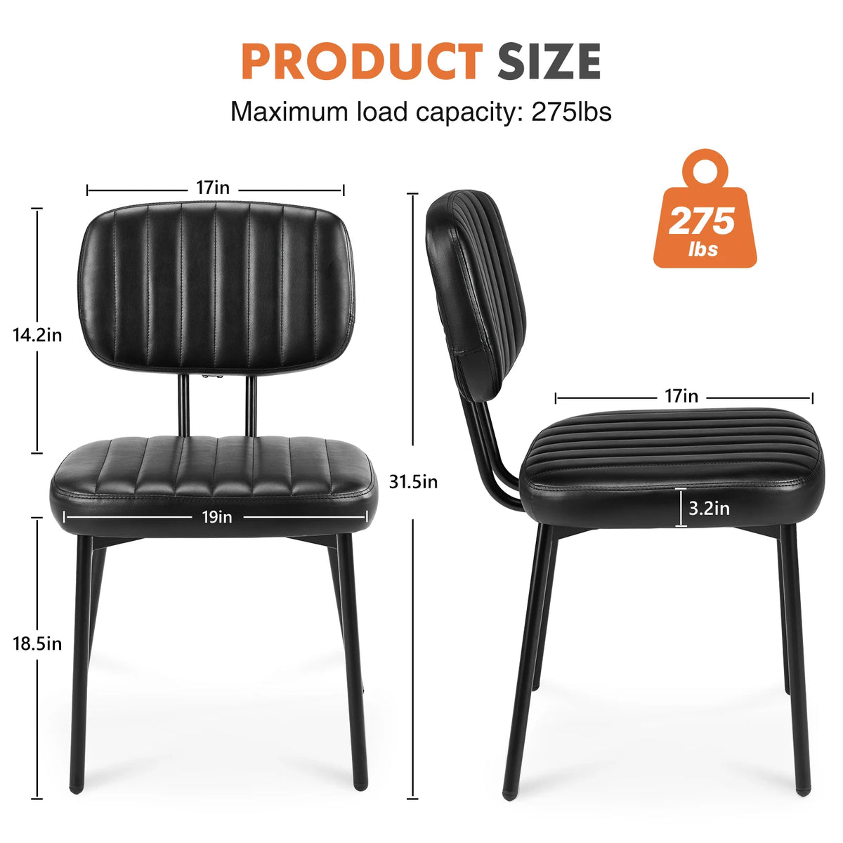JHK Faux Leather Dining Chairs Set of 2 Lumbar Support