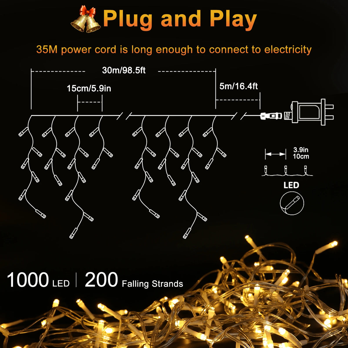 Christmas LED Icicle Lights for Outdoor Holiday Decor