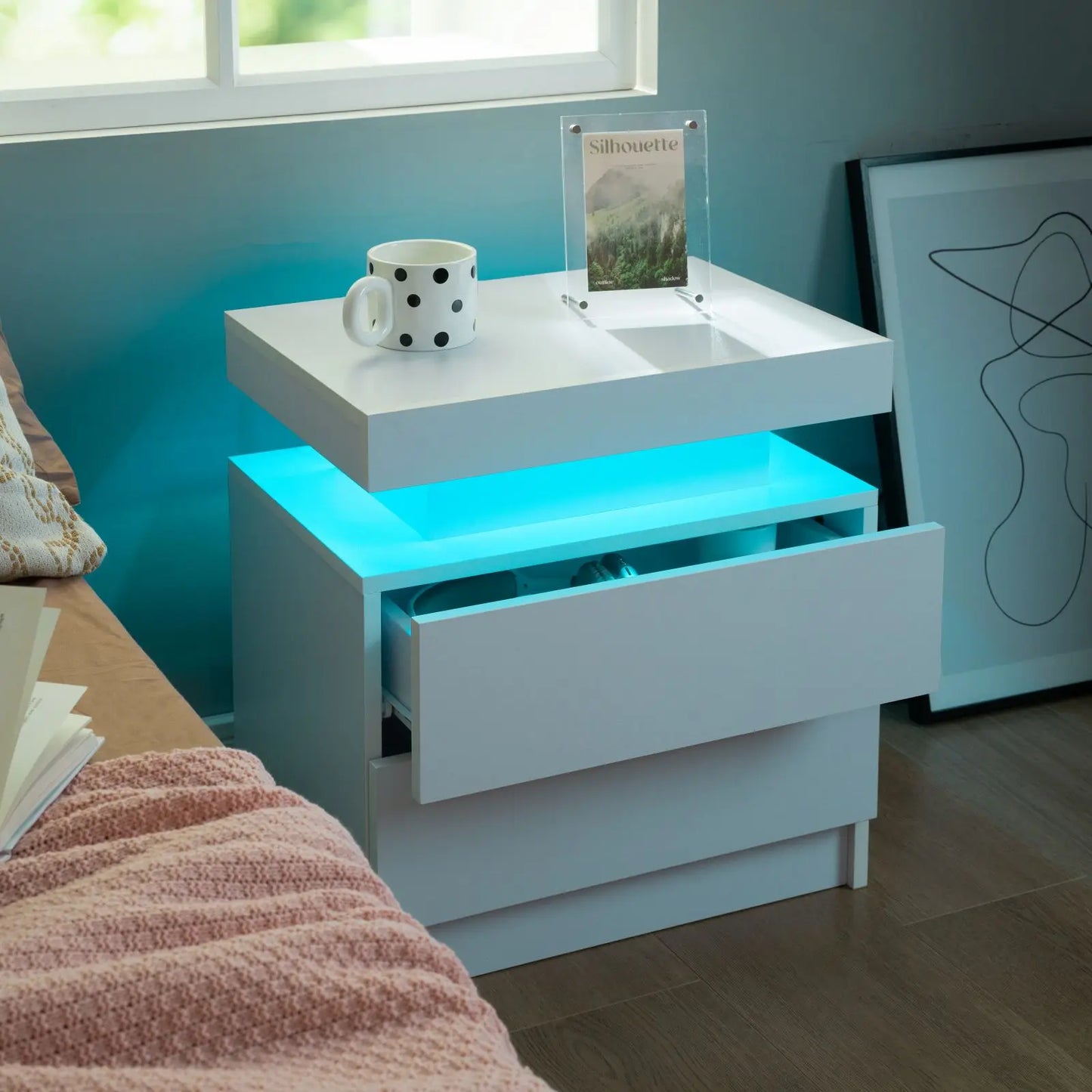 Cubehom Nightstand Set Of 2 With LED Drawers Bedside Tables