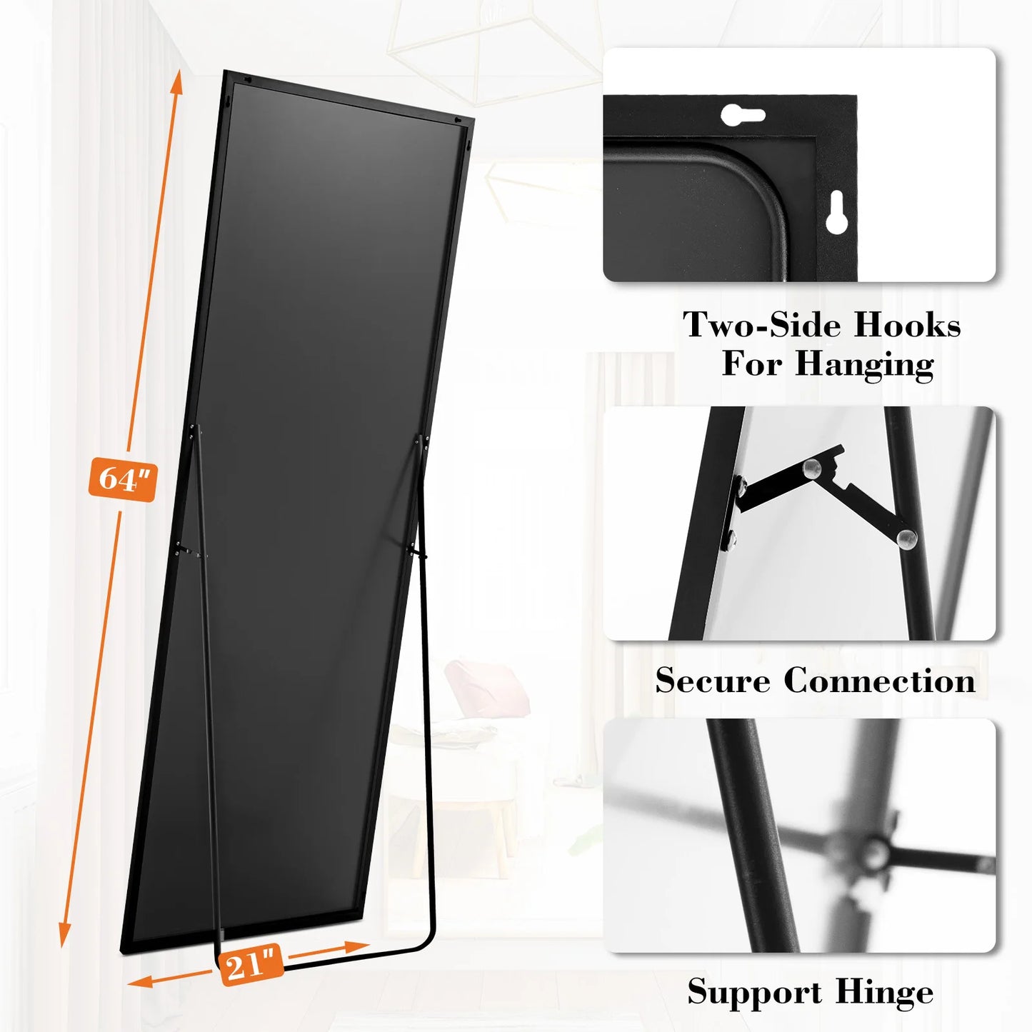 JHK Full Body Wall Mirror With Aluminum Frame