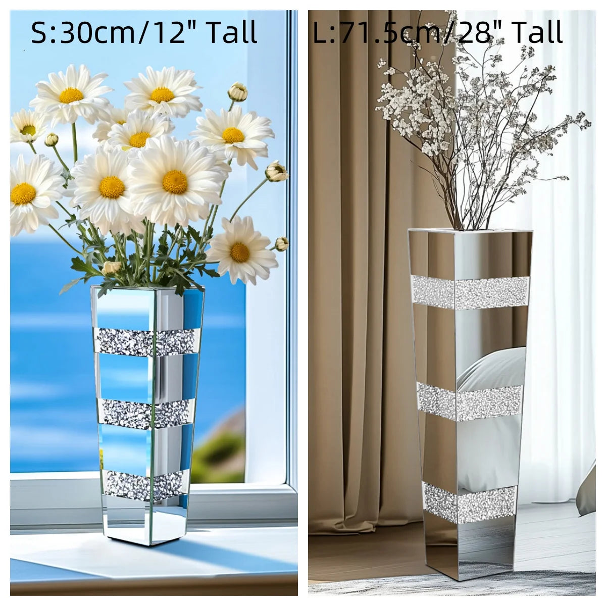 Modern Mirrored Crystal Floor Flower Vase