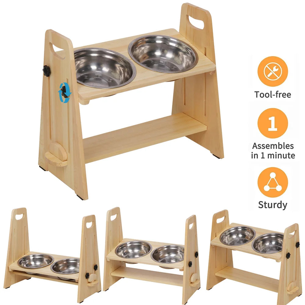 Height Adjustable Elevated Dog Bowl Stand For All Dogs