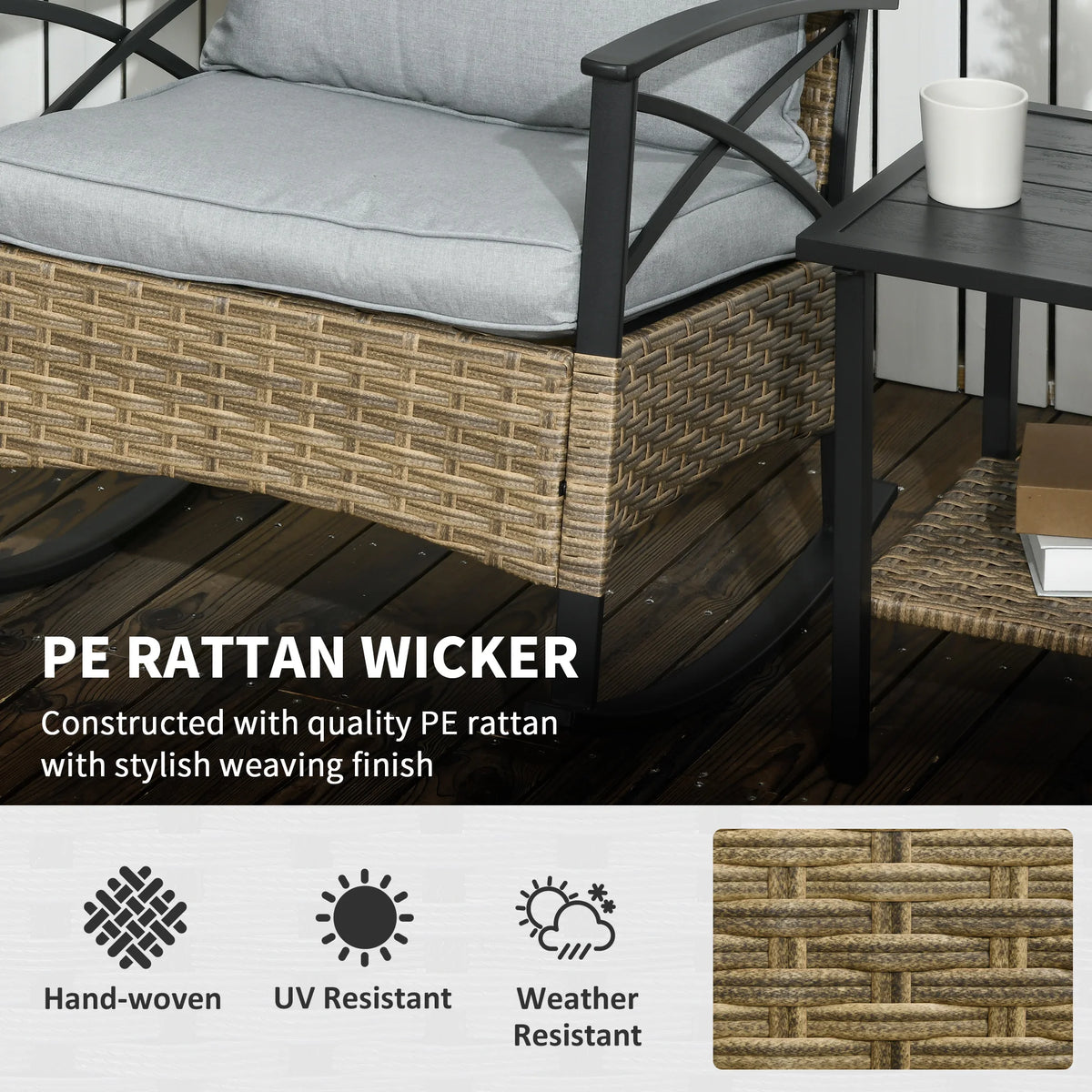 Outsunny Wicker Patio Bistro Set With Cushions