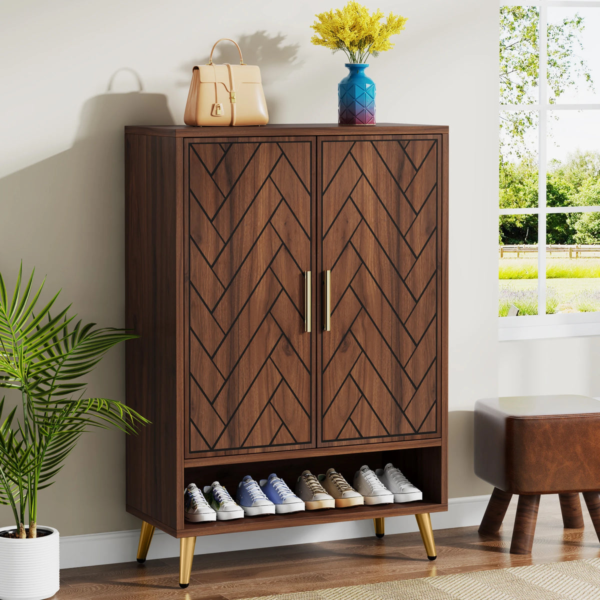 Tribesigns Wooden Shoe Cabinet With Adjustable Shelves