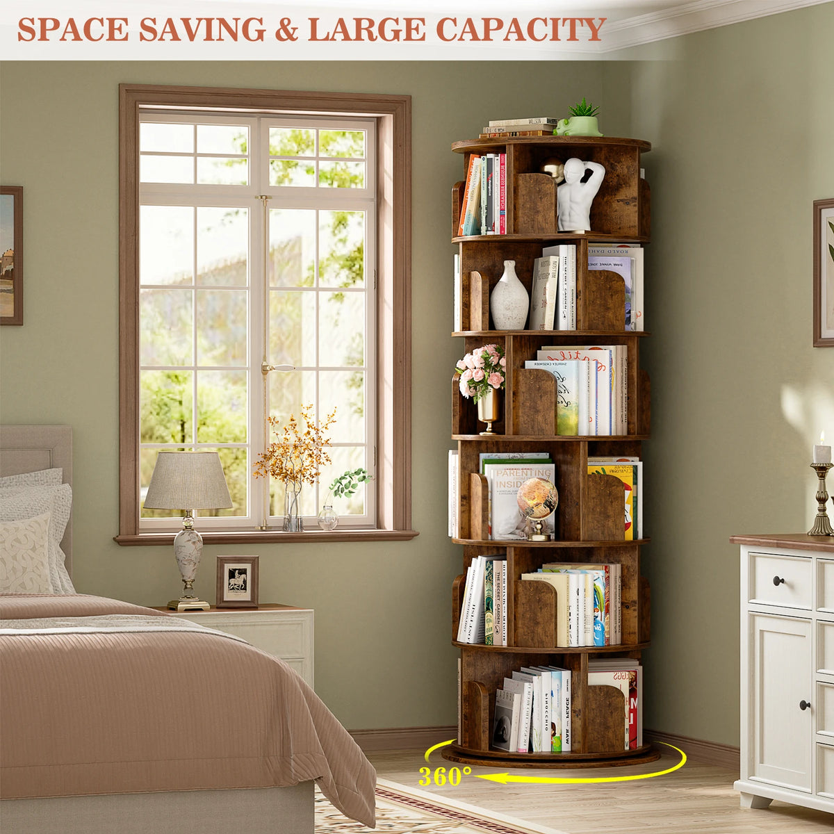Aheaplus Rotating Wooden Bookshelf Tower
