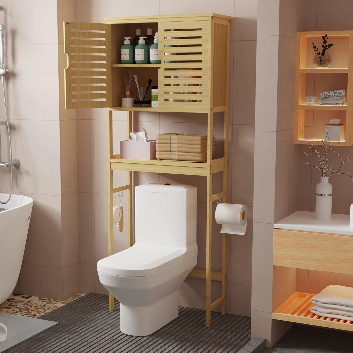Bamboo Over The Toilet Bathroom Storage Rack