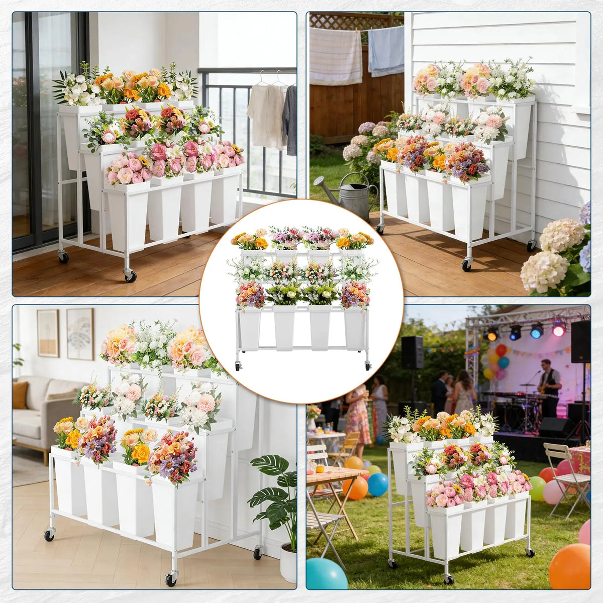 HiMISS Rolling Flower Display Stand With Removable Buckets