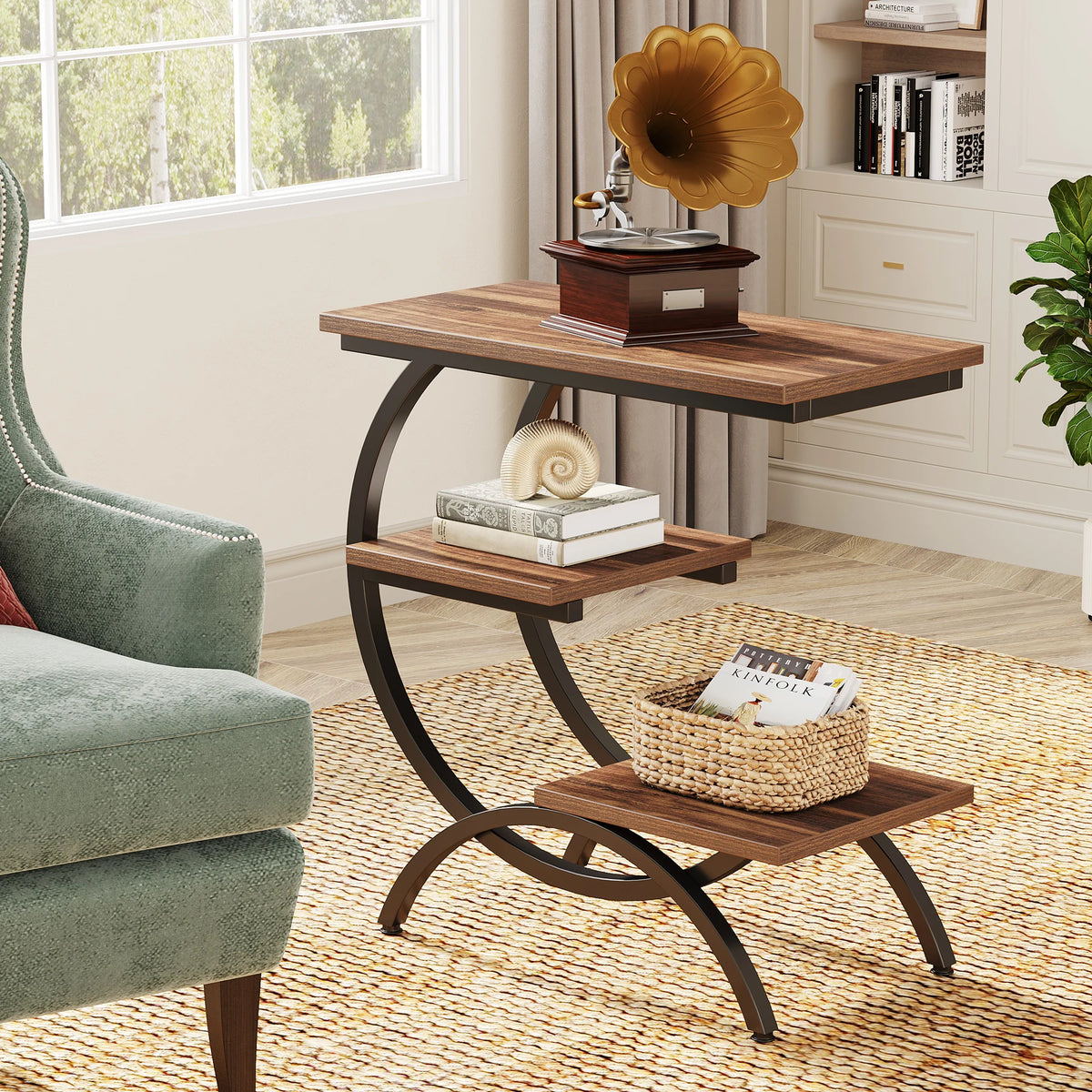 Tribesigns C-Shaped End Table With Storage Shelves