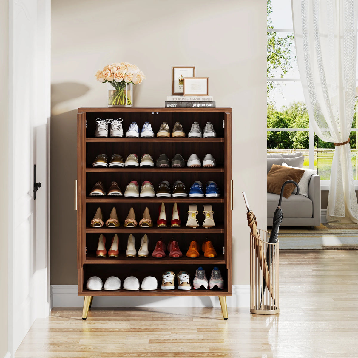 Tribesigns Wooden Shoe Cabinet With Adjustable Shelves