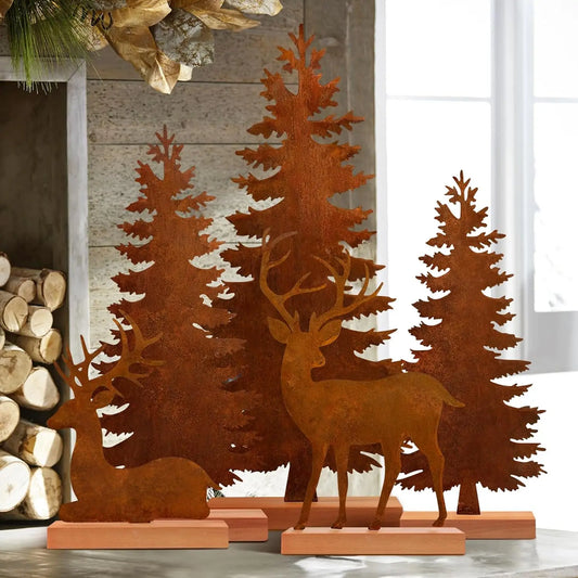 Metal Christmas Tree And Deer Tabletop Decorations