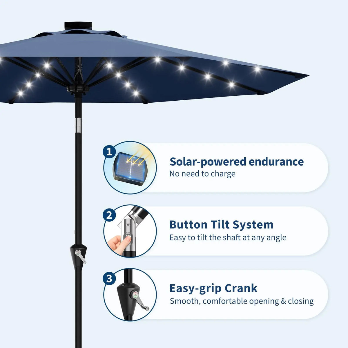 HiMiss Solar Patio Umbrella With Led Lights
