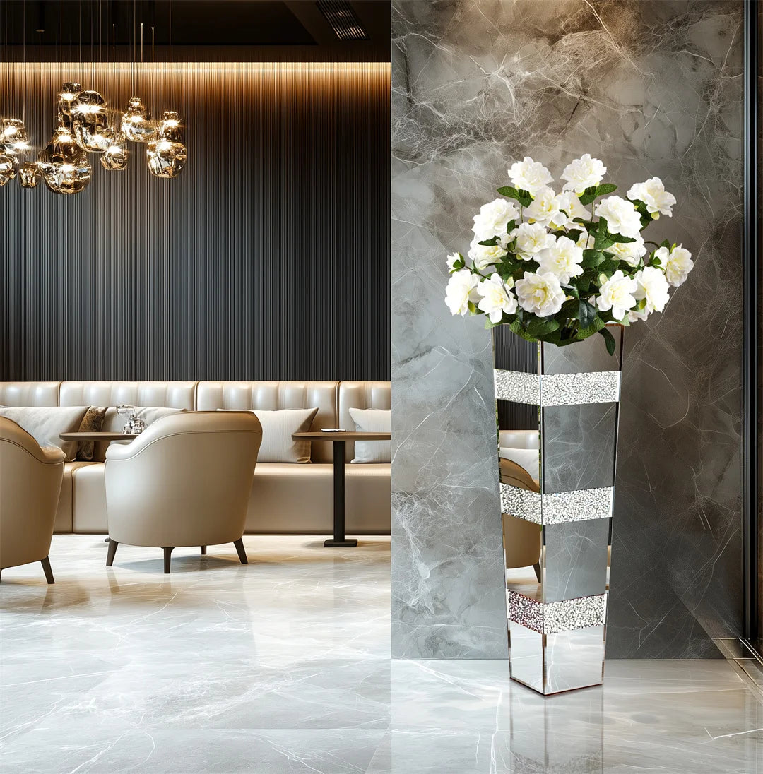 Modern Mirrored Crystal Floor Flower Vase