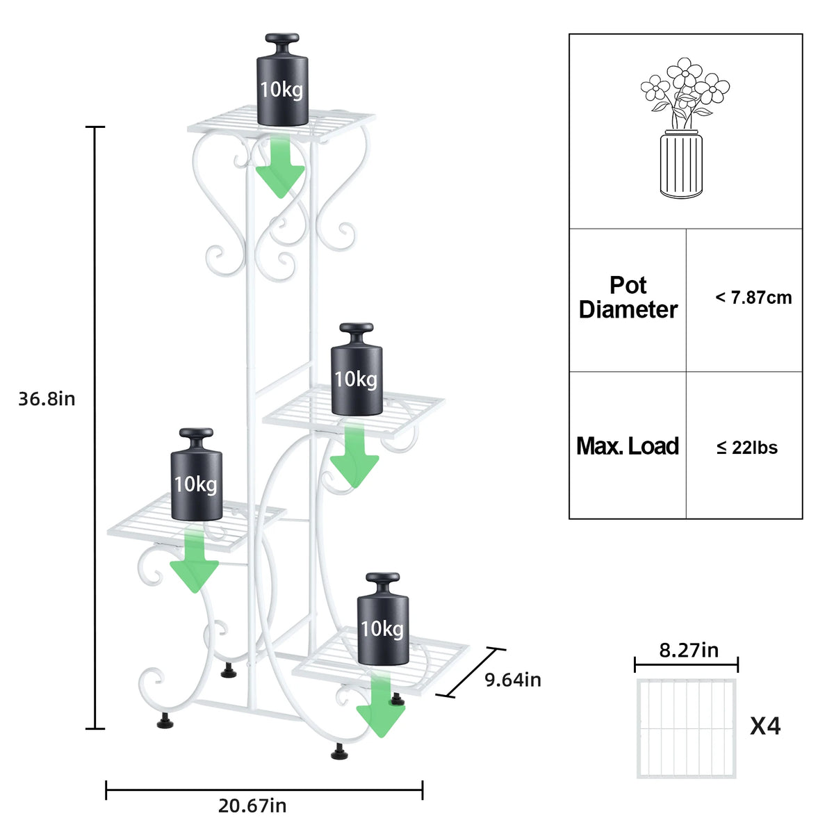 4 Tier Metal Plant Stand For Home Garden Flower Display