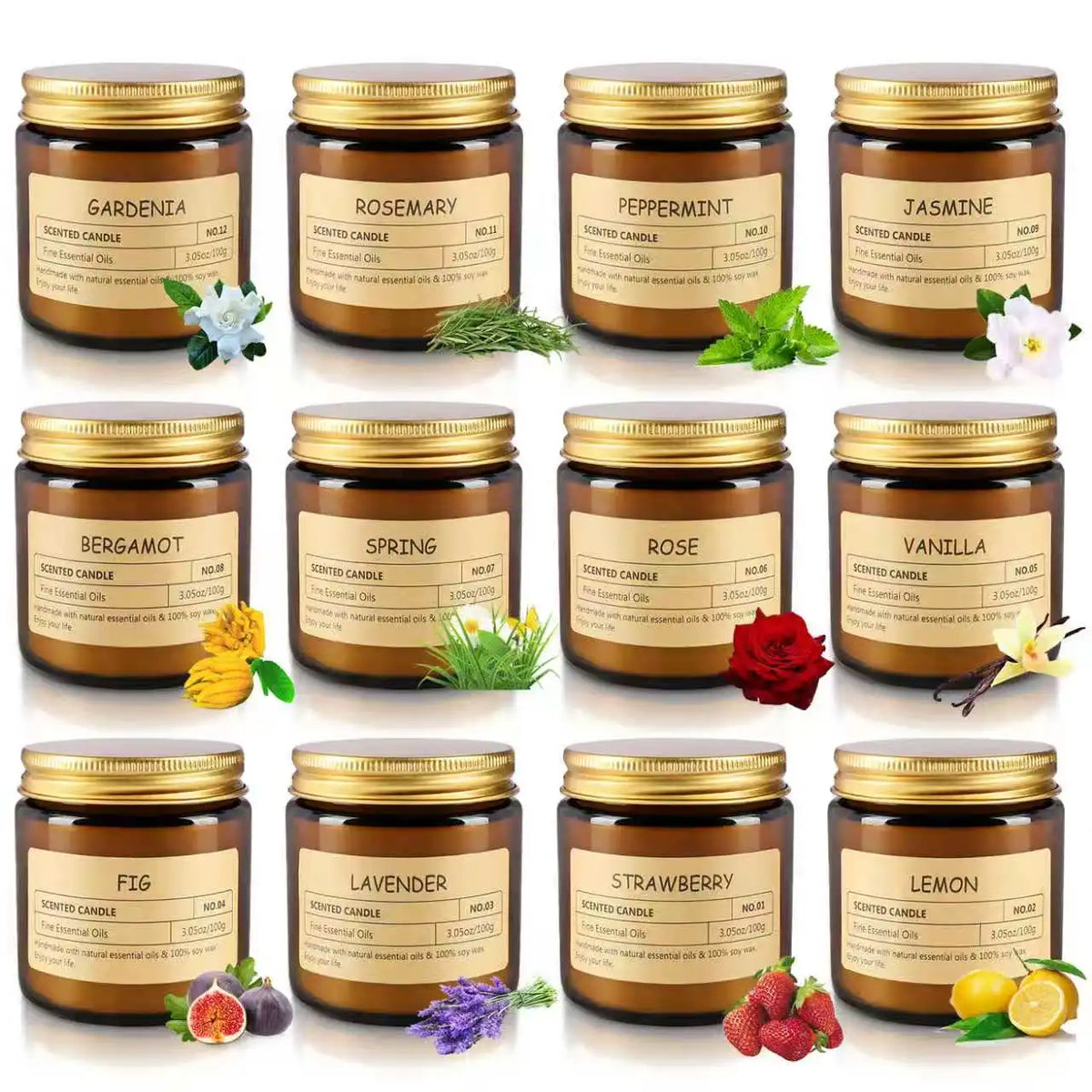 12 Scented Candles (6.4 cm × 6 cm) - 3.5 oz Scented Candles. A Delicate Gift Box Set, Made with Soy Wax and Essential Oils. It Is an Ideal Gift for Women, Teachers, Mothers, Family Members, Friends and Colleagues During Hall