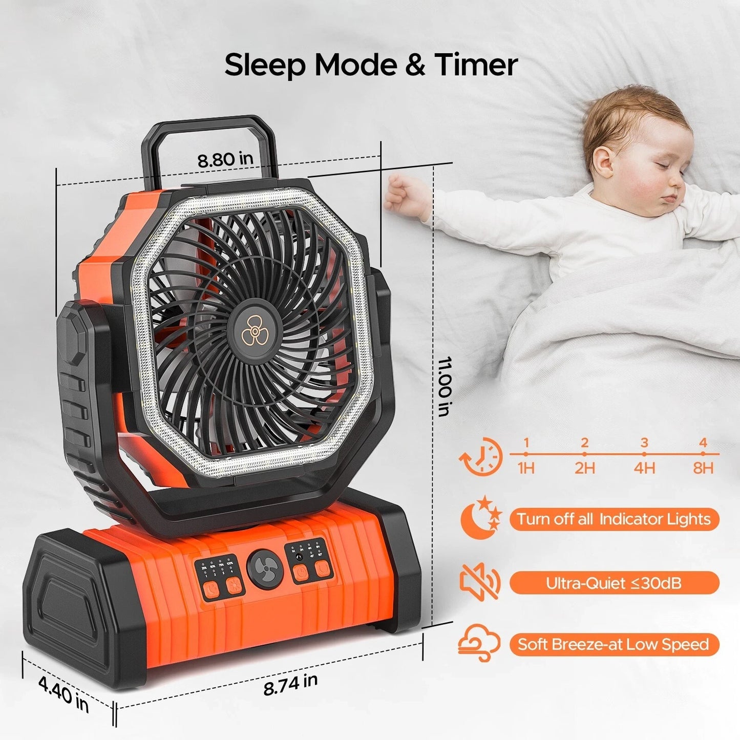 Camping Fan 20000mAh Battery Powered Tent Fan With LED Light