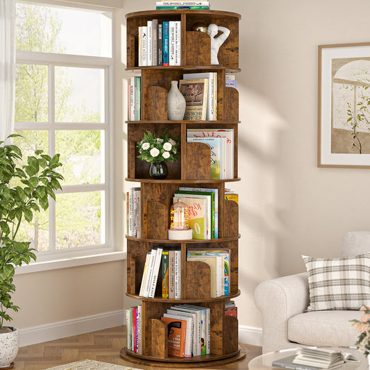 Aheaplus Rotating Wooden Bookshelf Tower