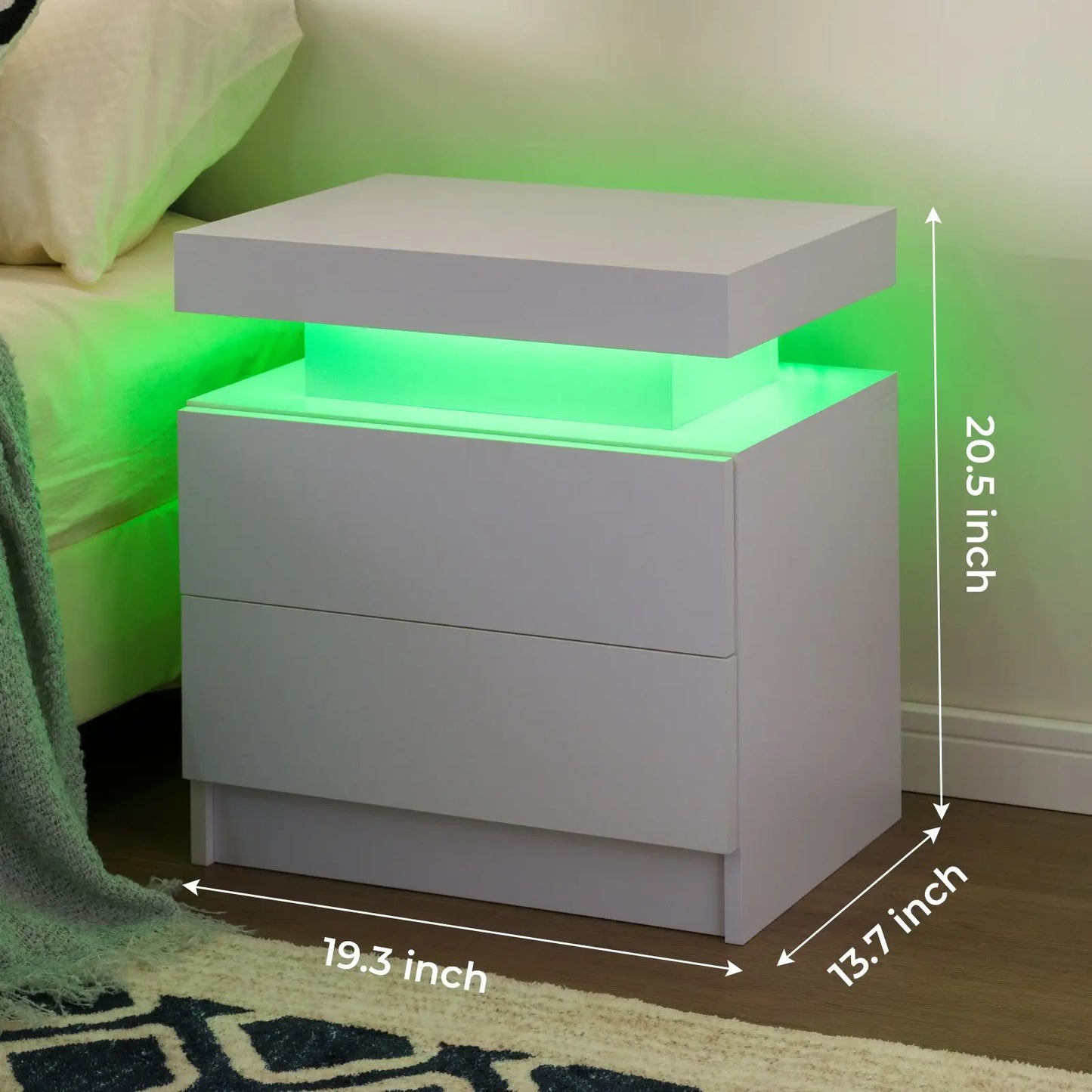Cubehom Nightstand Set Of 2 With LED Drawers Bedside Tables