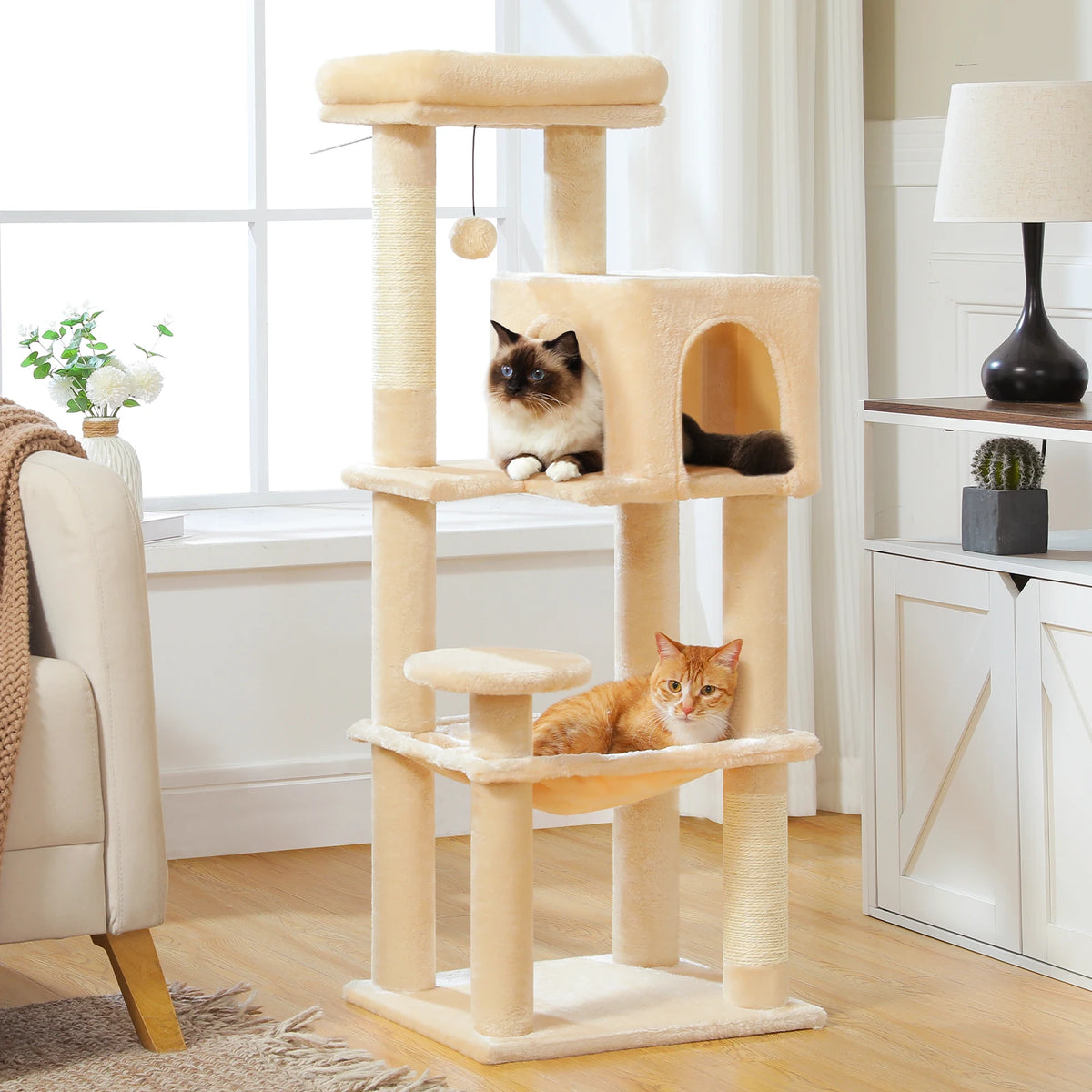 PEQULTI Five Tier Cat Tree With Hammock And Sisal Post