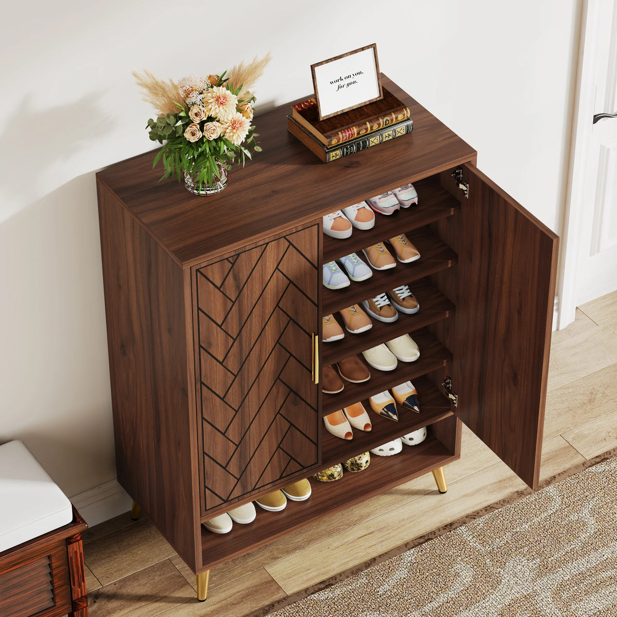 Tribesigns Wooden Shoe Cabinet With Adjustable Shelves