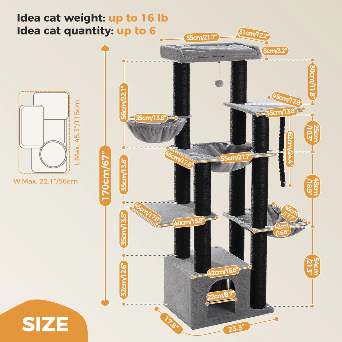 Pawz Road Large Multilevel Cat Tree With Hammock