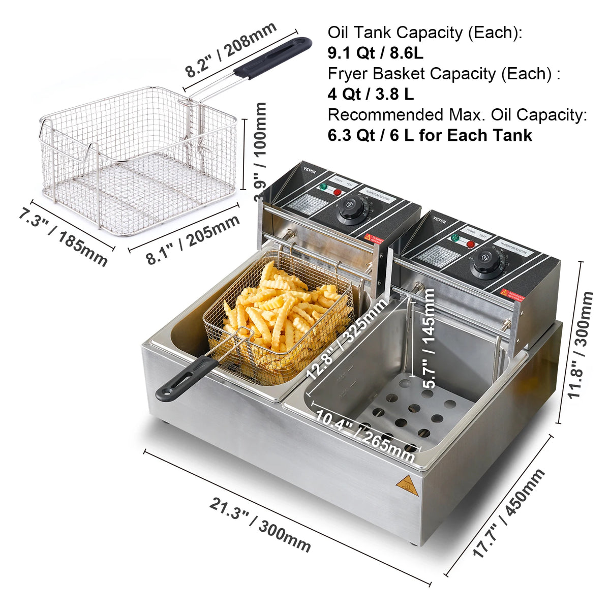 SucceBuy Dual Tank Commercial Electric Deep Fryer