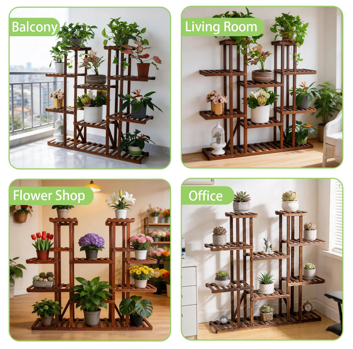 Wisfor Wooden Multi Tier Plant Shelf Flower Pot Stand