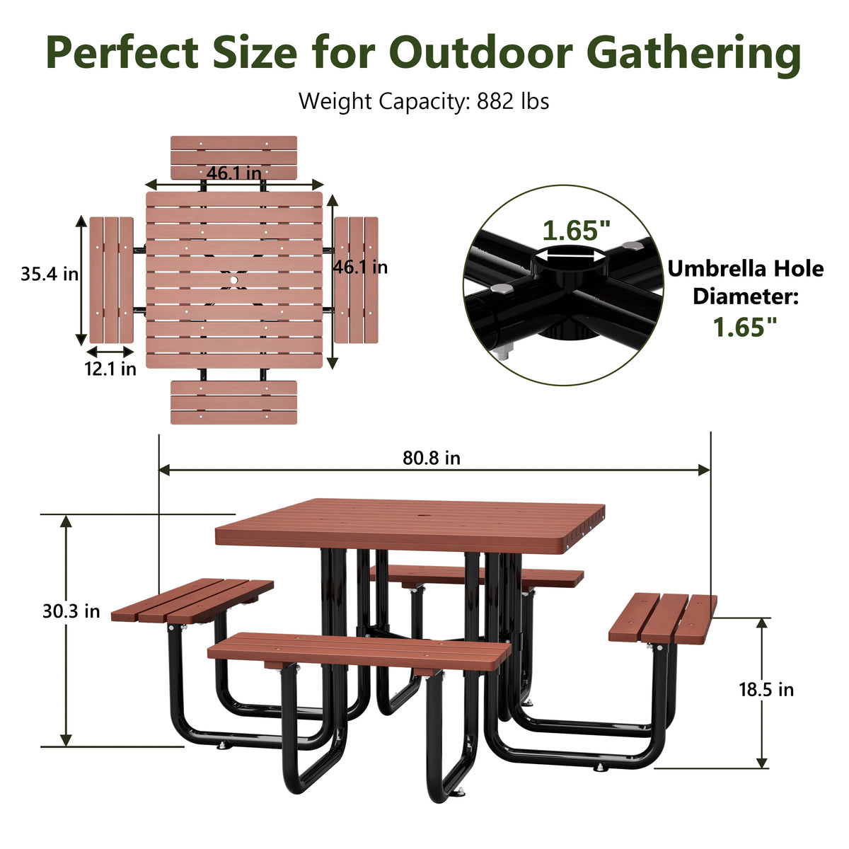 Square Outdoor Picnic Table With Built In Benches