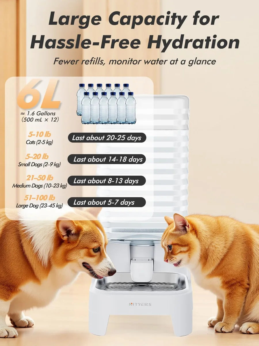 NITYERS Gravity Pet Water Dispenser With Steel Tray