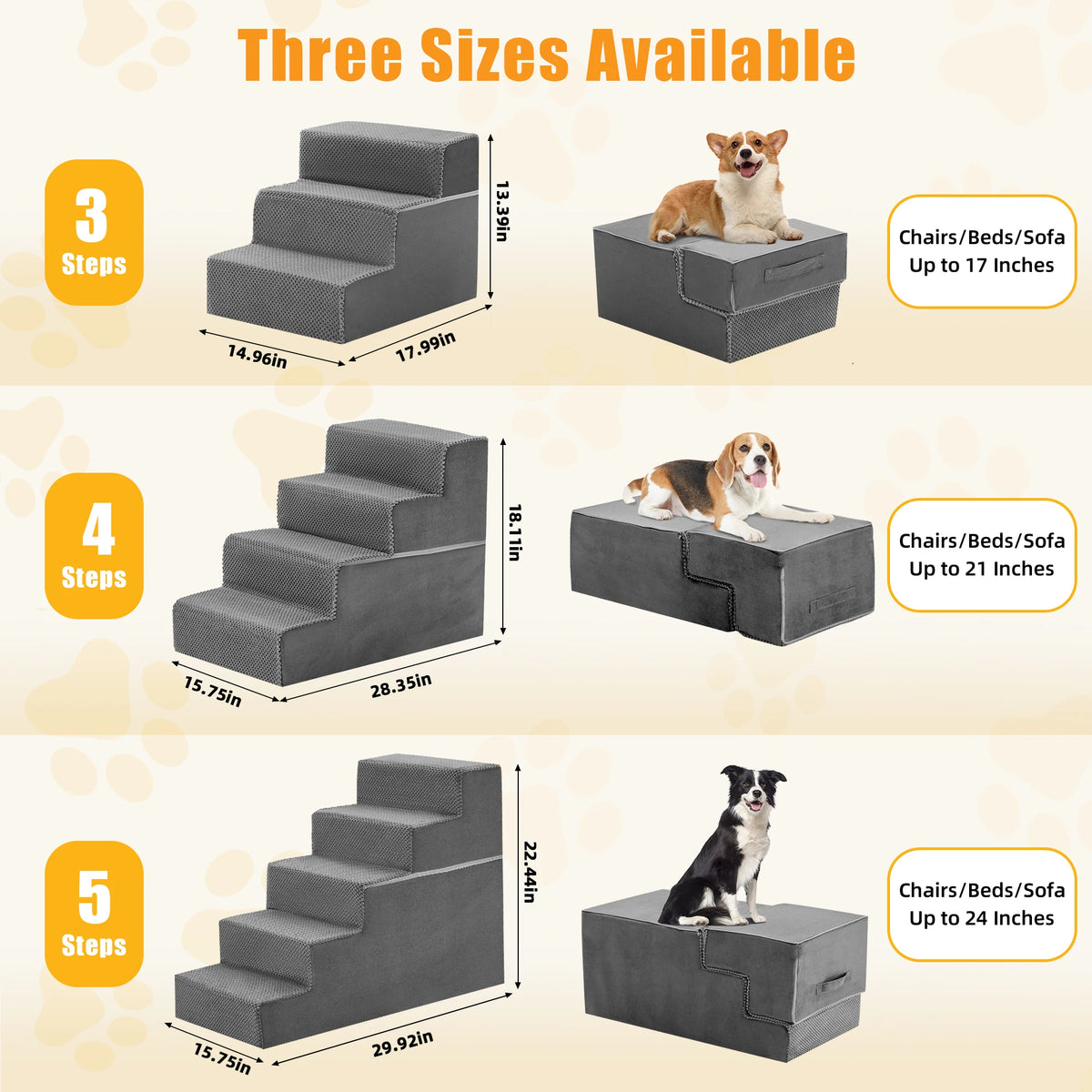 JHK Curved Foam Dog Stairs And Safety Ramp
