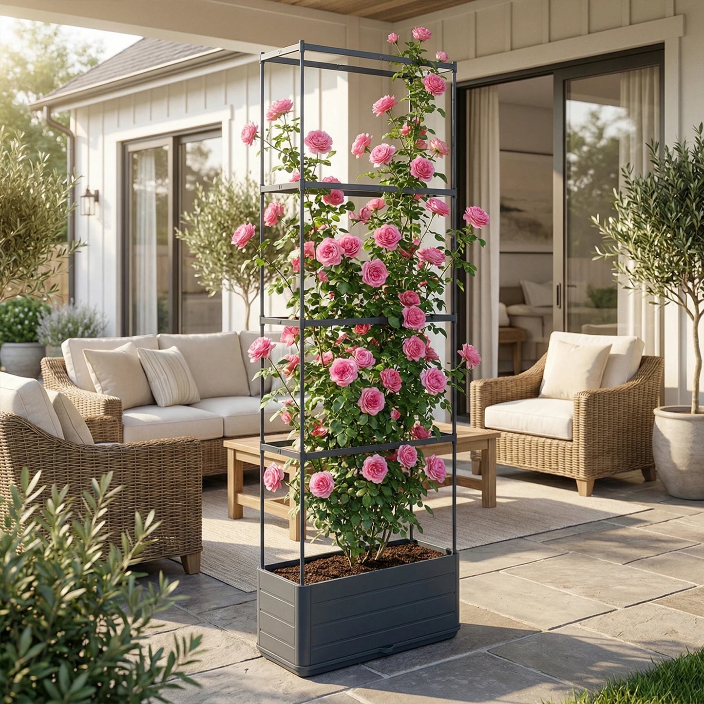 Raised Garden Bed Planter With Trellis Self Watering