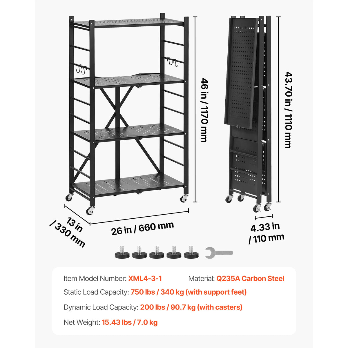 SucceBuy Foldable Mobile Metal Storage Shelf Organizer