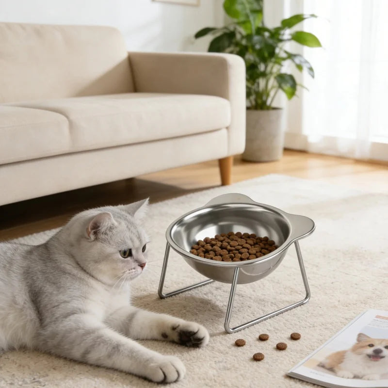 Booteely Tilted Stainless Steel Cat Food Bowl