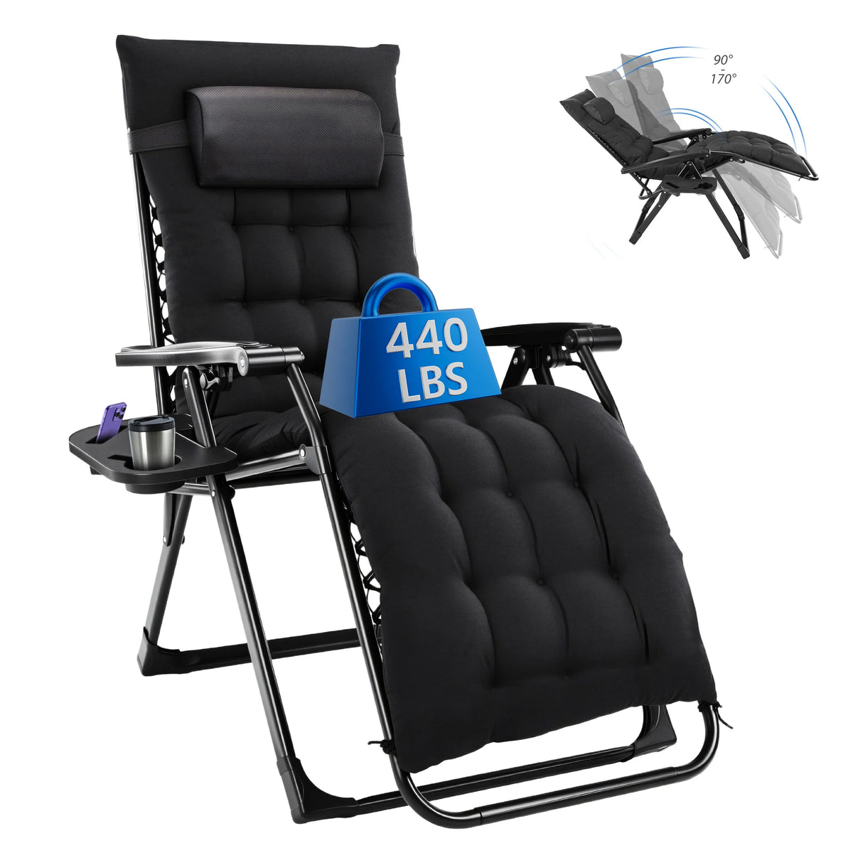 MCQ Zero Gravity Outdoor Folding Lounge Chair Cup Holder