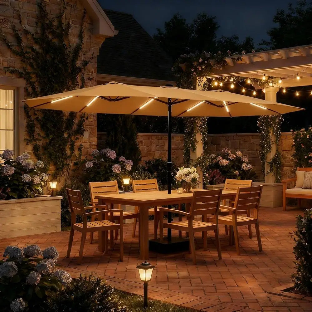 Lighted Outdoor Patio Umbrella With Crank