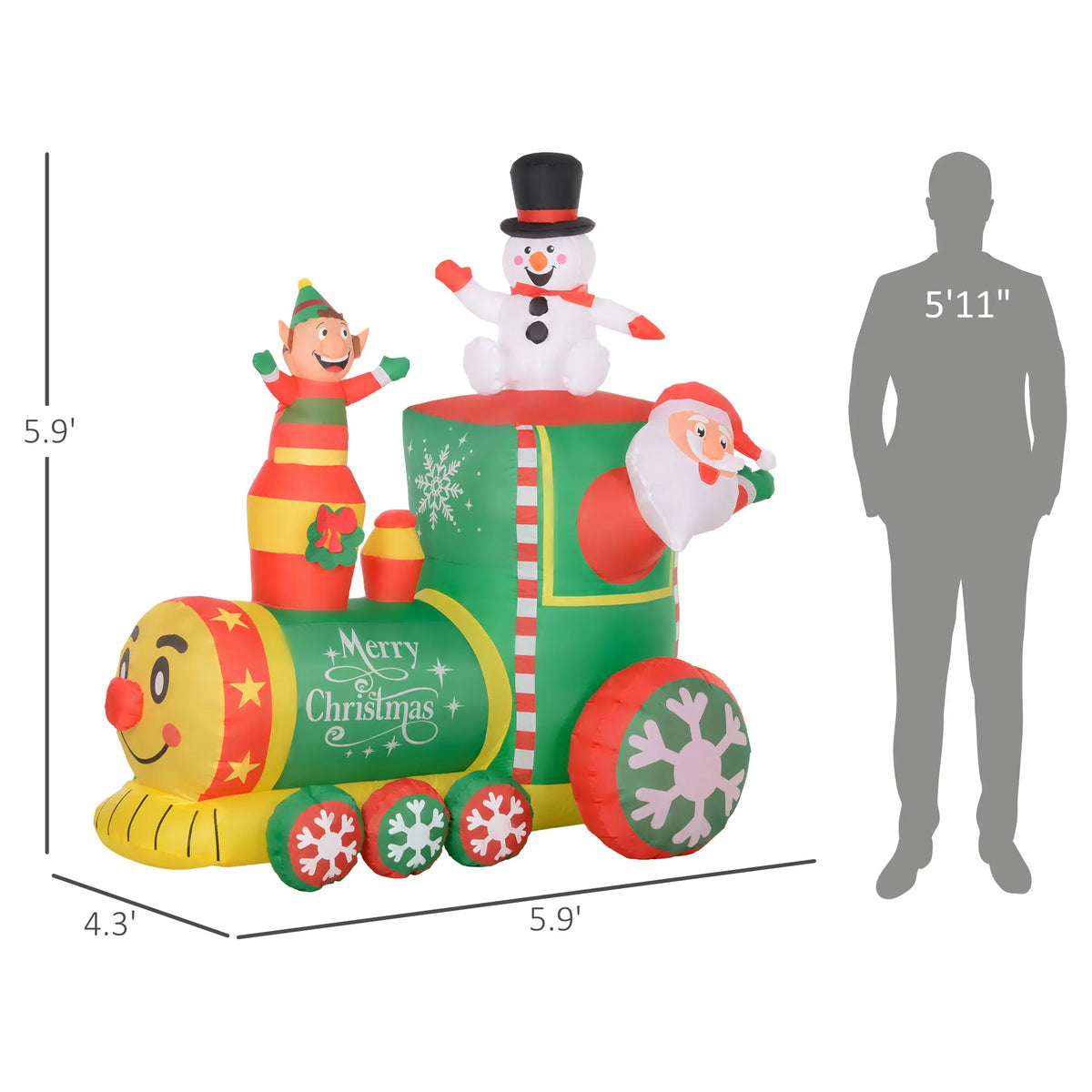 Outsunny 6FT Christmas Inflatables Train, Santa Claus and Snowman Drive Train Blow-Up Outdoor Christmas Decorations with White LED Lights, for Lawn Garden Party