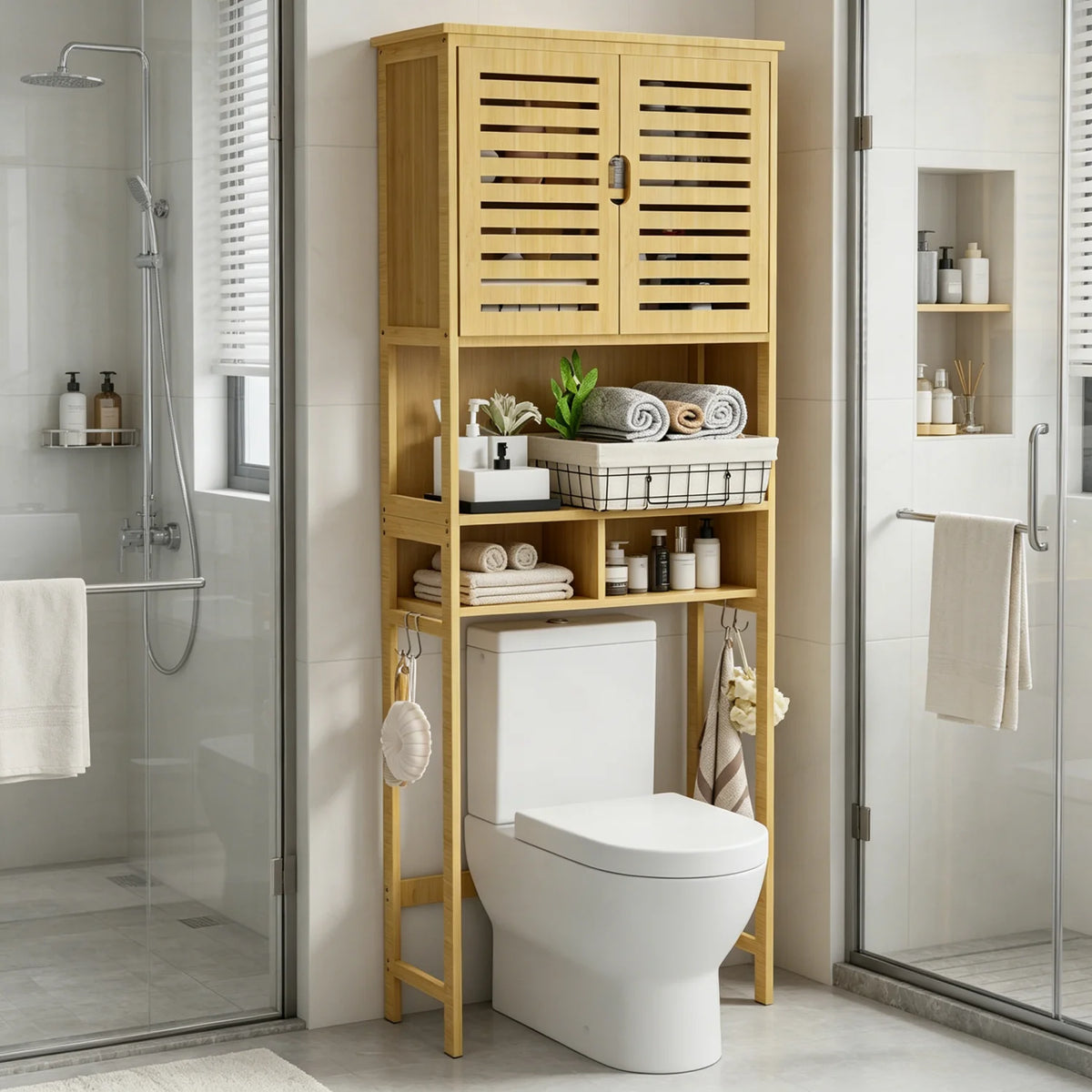 Bamboo Over The Toilet Bathroom Storage Rack