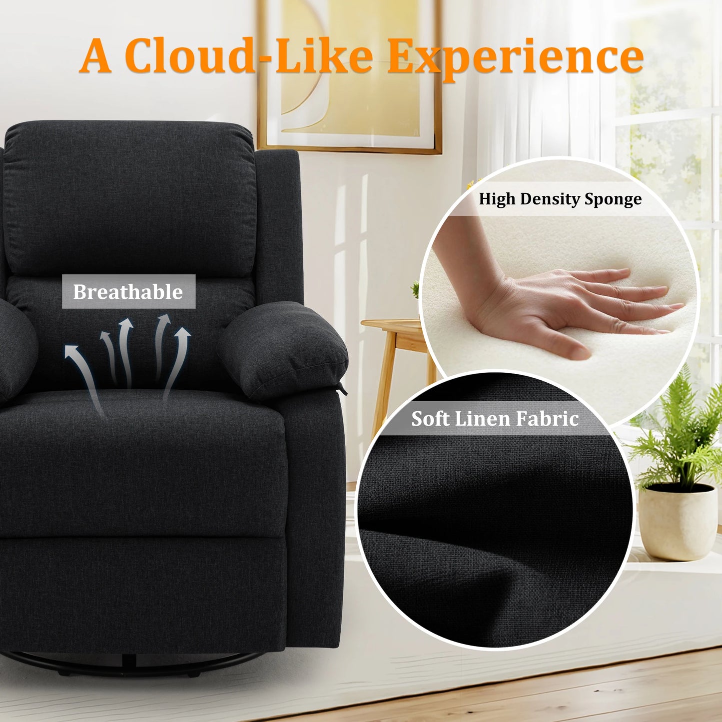 Korser 360 Swivel Fabric Rocker Chair for Adults
