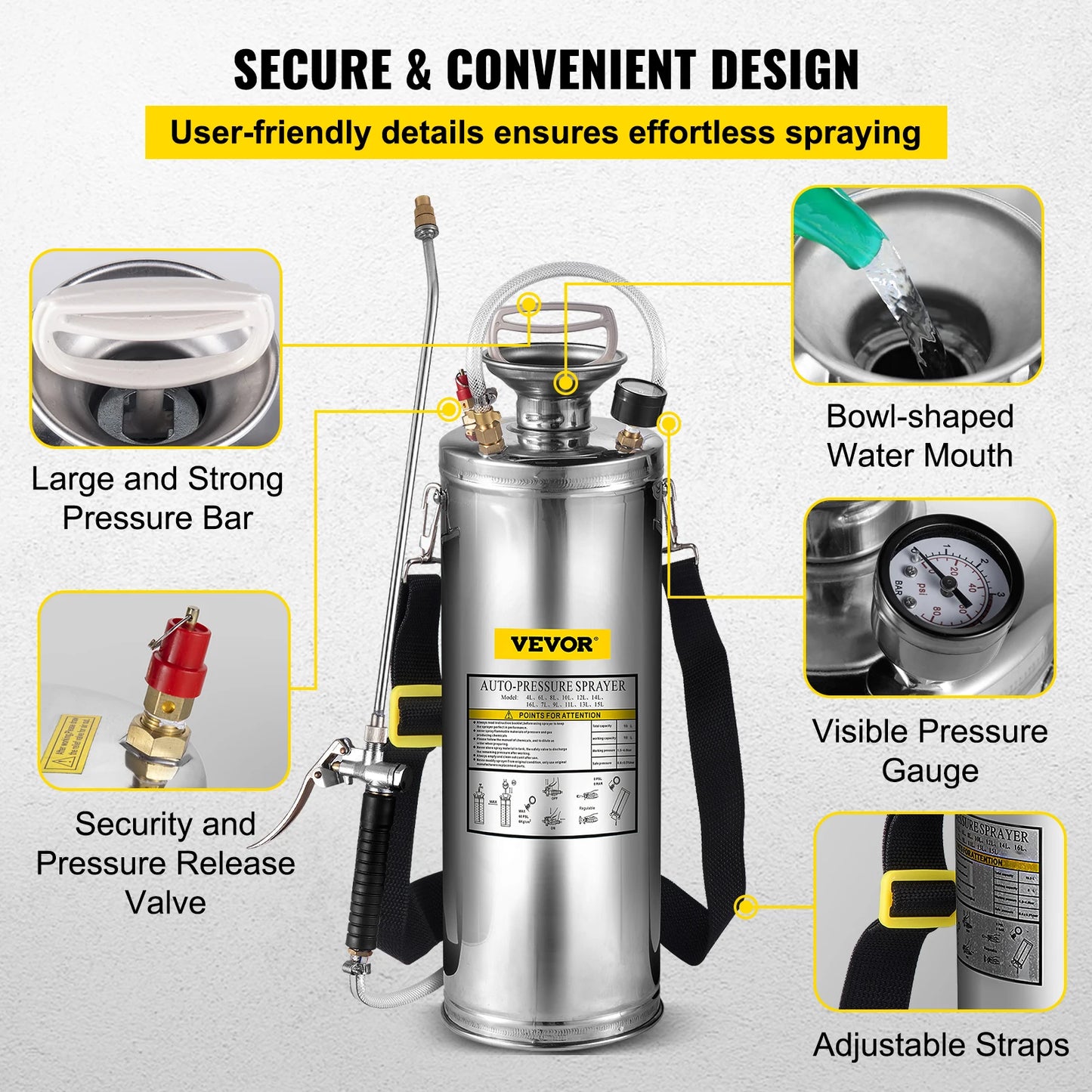 SucceBuy Hand Powered Stainless Steel Sprayer